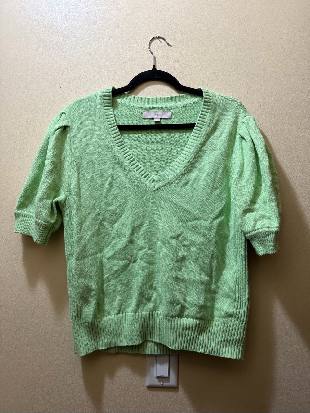 LOFT Mint Green V-Neck Short Sleeve Knit Top